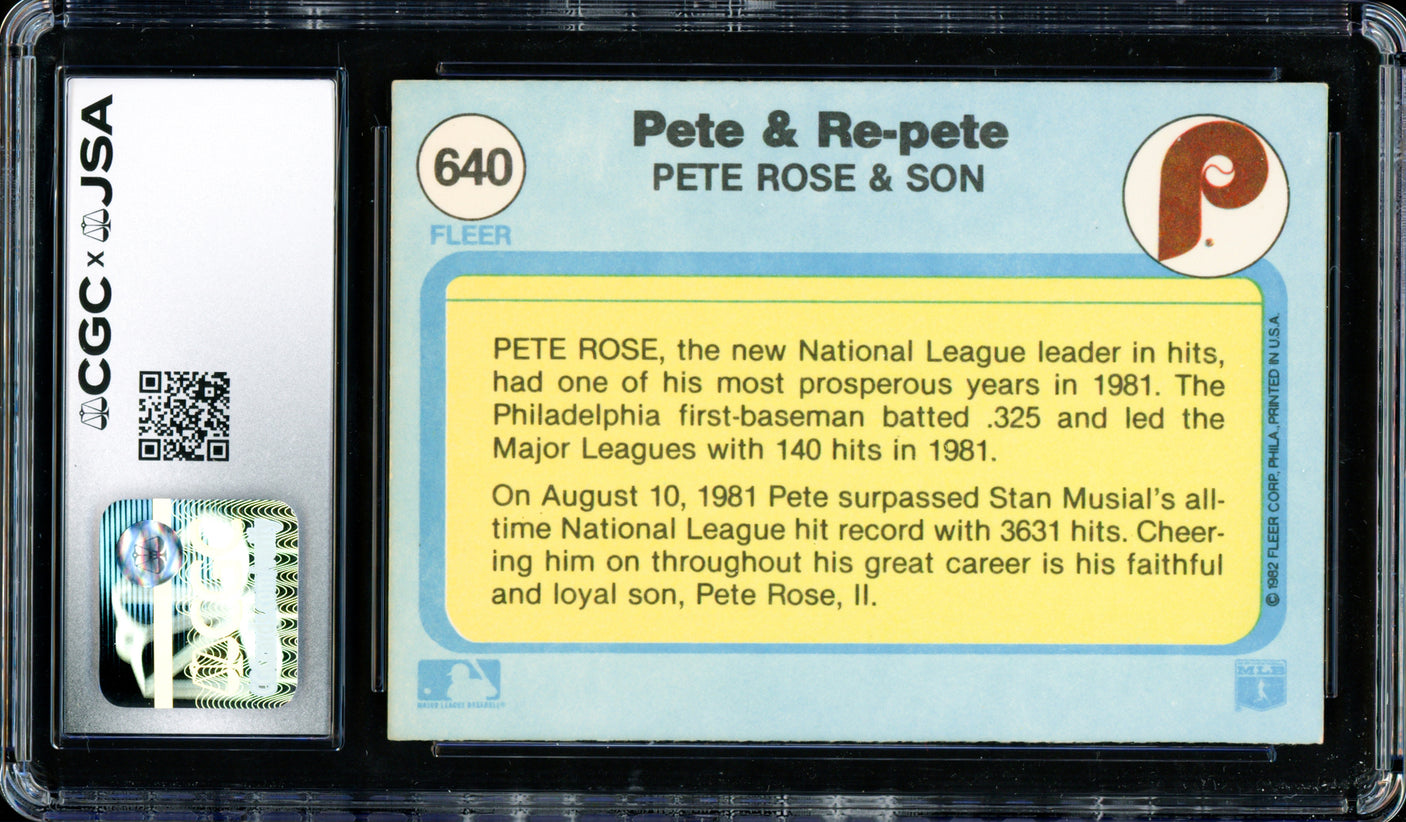 Pete Rose Autographed 1982 Fleer Card #640 Philadelphia Phillies CGC x JSA Stock #254367