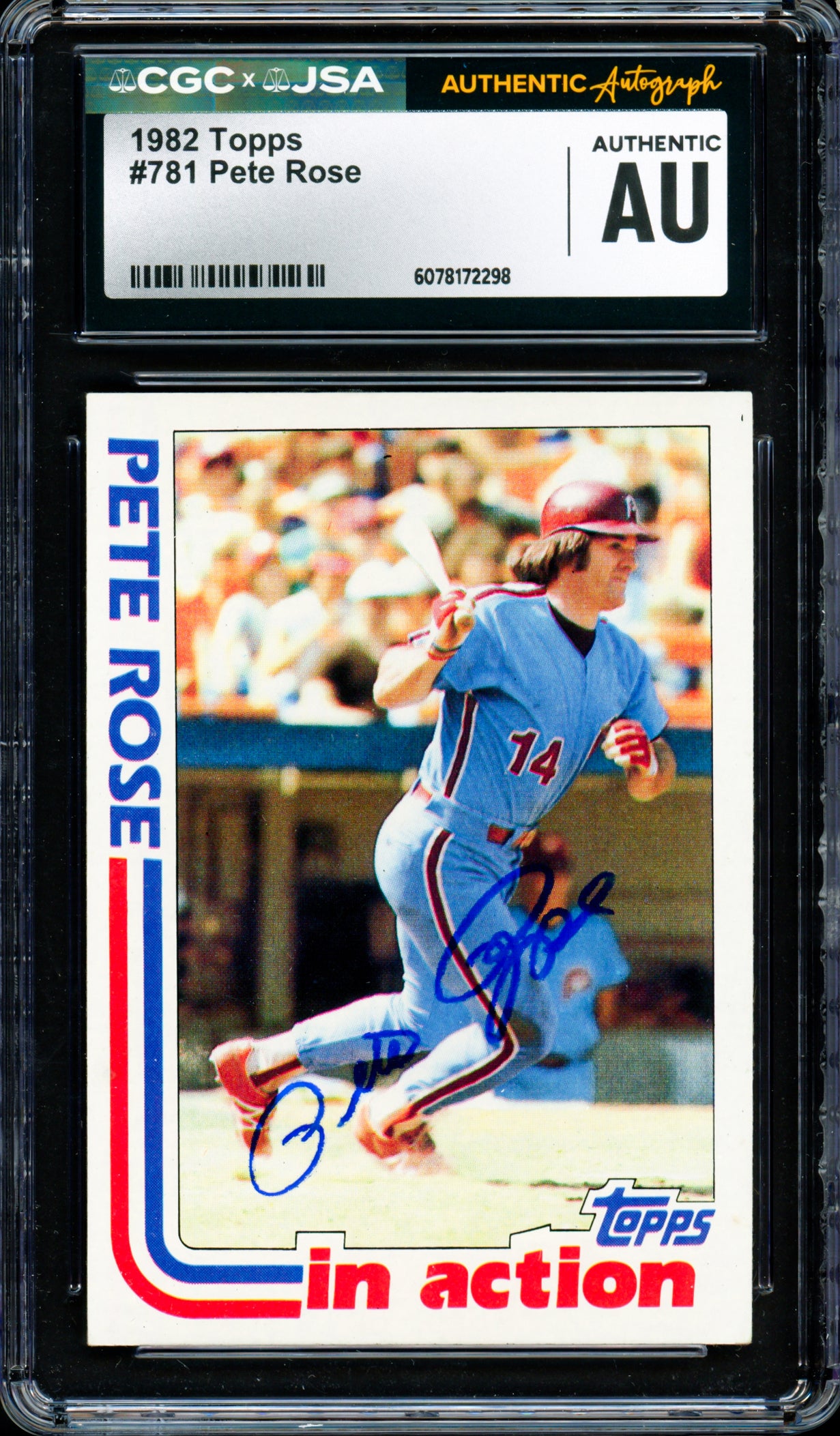 Pete Rose Autographed 1982 Topps Card #781 Philadelphia Phillies CGC x JSA Stock #254368