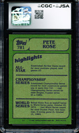 Pete Rose Autographed 1982 Topps Card #781 Philadelphia Phillies CGC x JSA Stock #254368