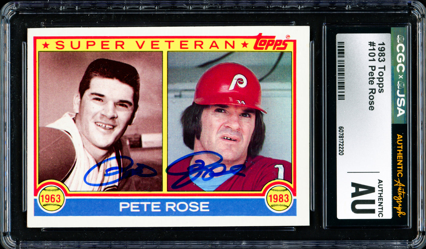 Pete Rose Autographed 1983 Topps Card #101 Philadelphia Phillies CGC x JSA Stock #254369