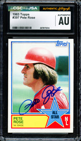 Pete Rose Autographed 1983 Topps Card #397 Philadelphia Phillies CGC x JSA Stock #254370