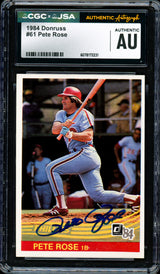 Pete Rose Autographed 1984 Donruss Card #61 Philadelphia Phillies CGC x JSA Stock #254371