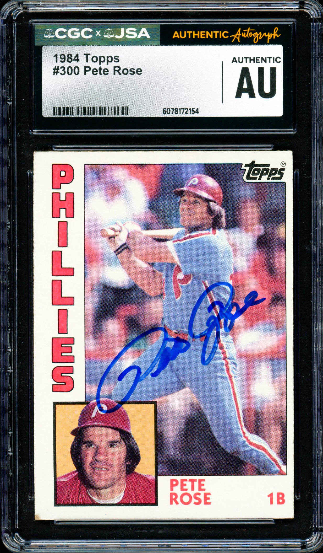 Pete Rose Autographed 1984 Topps Card #300 Philadelphia Phillies CGC x JSA Stock #254373