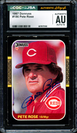 Pete Rose Autographed 1987 Donruss Card #186 Cincinnati Reds Auto Grade Gem Mint 10 CGC x JSA Stock #254376