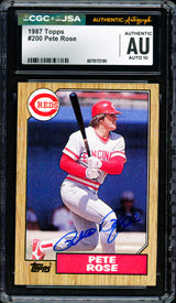 Pete Rose Autographed 1987 Topps Card #200 Cincinnati Reds Auto Grade Gem Mint 10 CGC x JSA Stock #254378