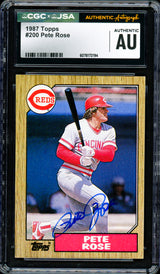 Pete Rose Autographed 1987 Topps Card #200 Cincinnati Reds CGC x JSA Stock #254379
