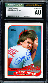 Pete Rose Autographed 1989 Topps Card #505 Cincinnati Reds CGC x JSA Stock #254383