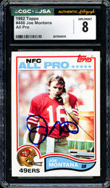 Joe Montana Autographed 1982 Topps Card #488 San Francisco 49ers CGC x JSA 8 CGC x JSA Stock #254385