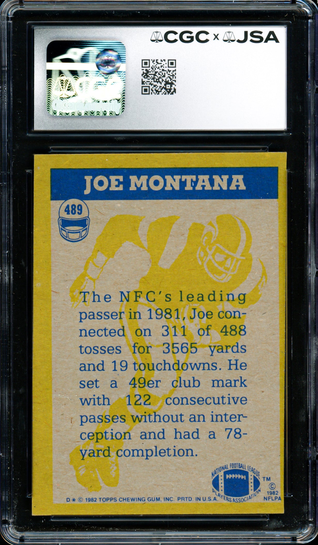Joe Montana Autographed 1982 Topps Card #489 San Francisco 49ers Auto Grade Gem Mint 10 CGC x JSA Stock #254388