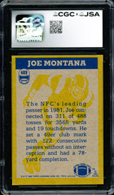 Joe Montana Autographed 1982 Topps Card #489 San Francisco 49ers CGC x JSA Stock #254389