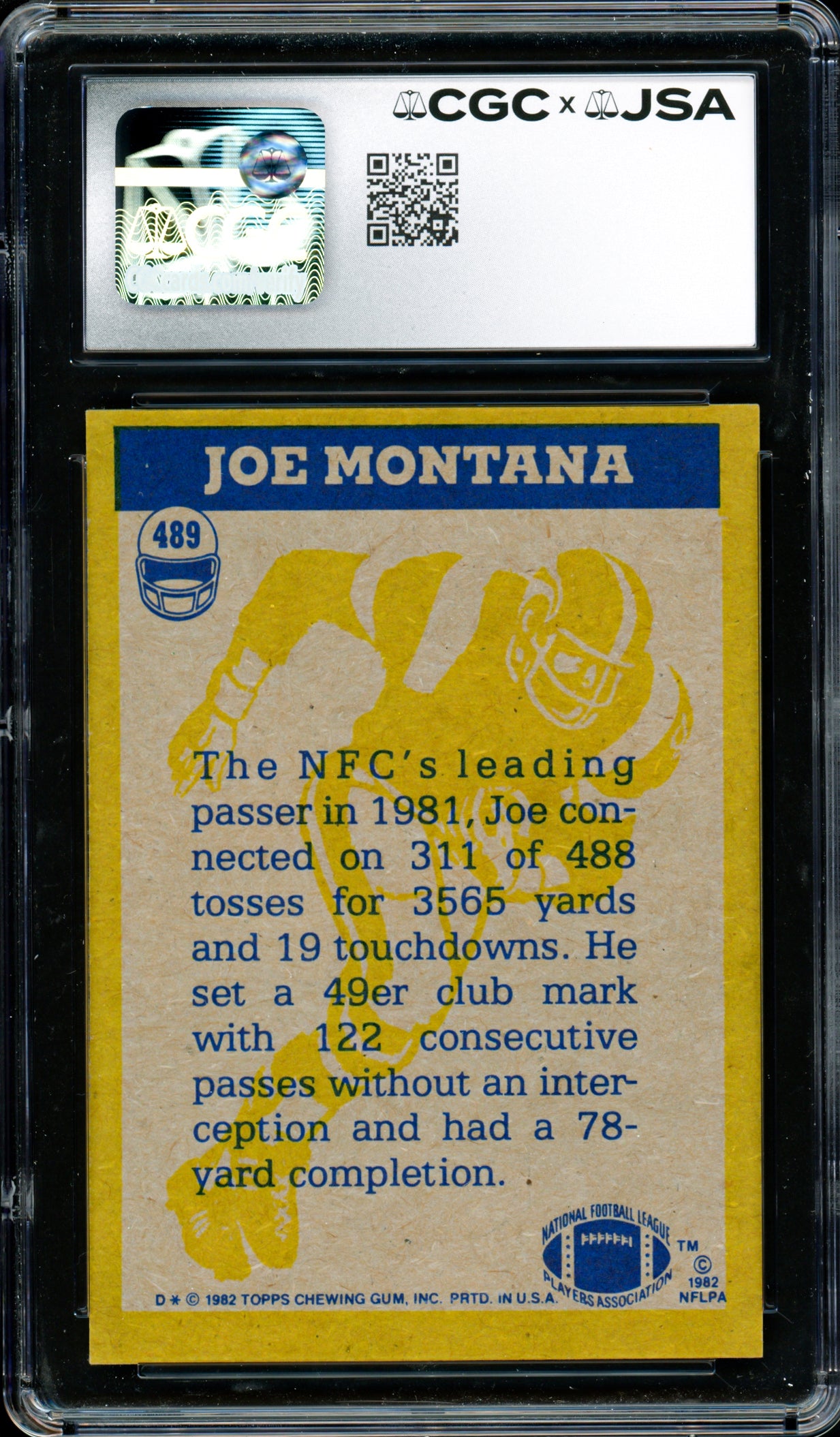 Joe Montana Autographed 1982 Topps Card #489 San Francisco 49ers CGC x JSA Stock #254389