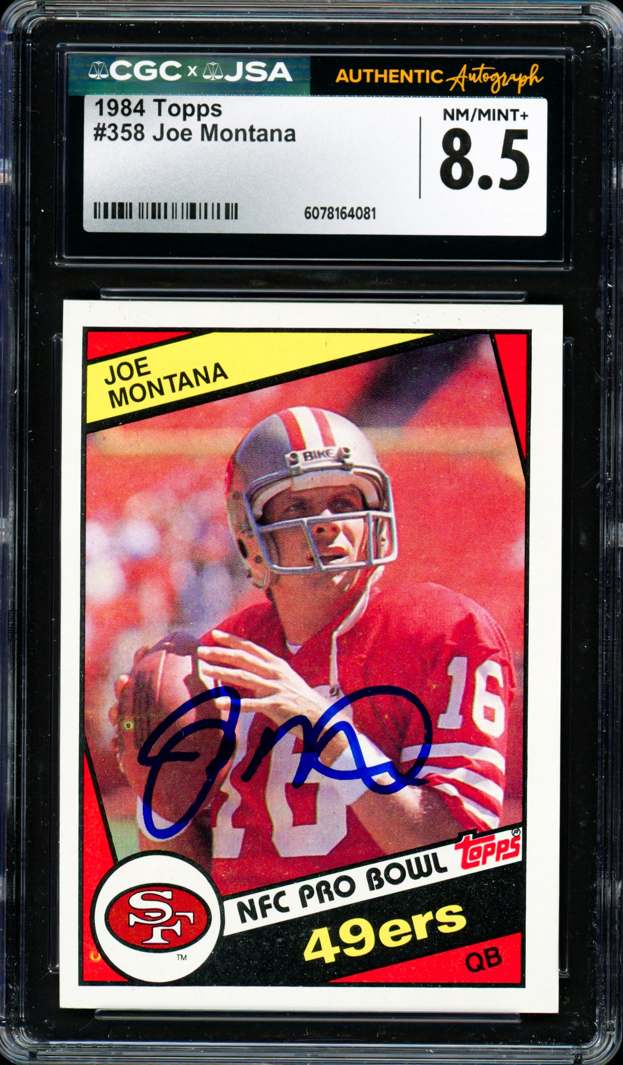 Joe Montana Autographed 1984 Topps Card #358 San Francisco 49ers CGC x JSA 8.5 CGC x JSA Stock #254391