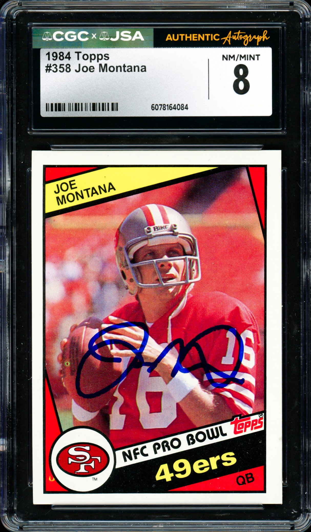 Joe Montana Autographed 1984 Topps Card #358 San Francisco 49ers CGC x JSA 8 CGC x JSA Stock #254393