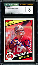Joe Montana Autographed 1984 Topps Card #358 San Francisco 49ers CGC x JSA 8 CGC x JSA Stock #254393