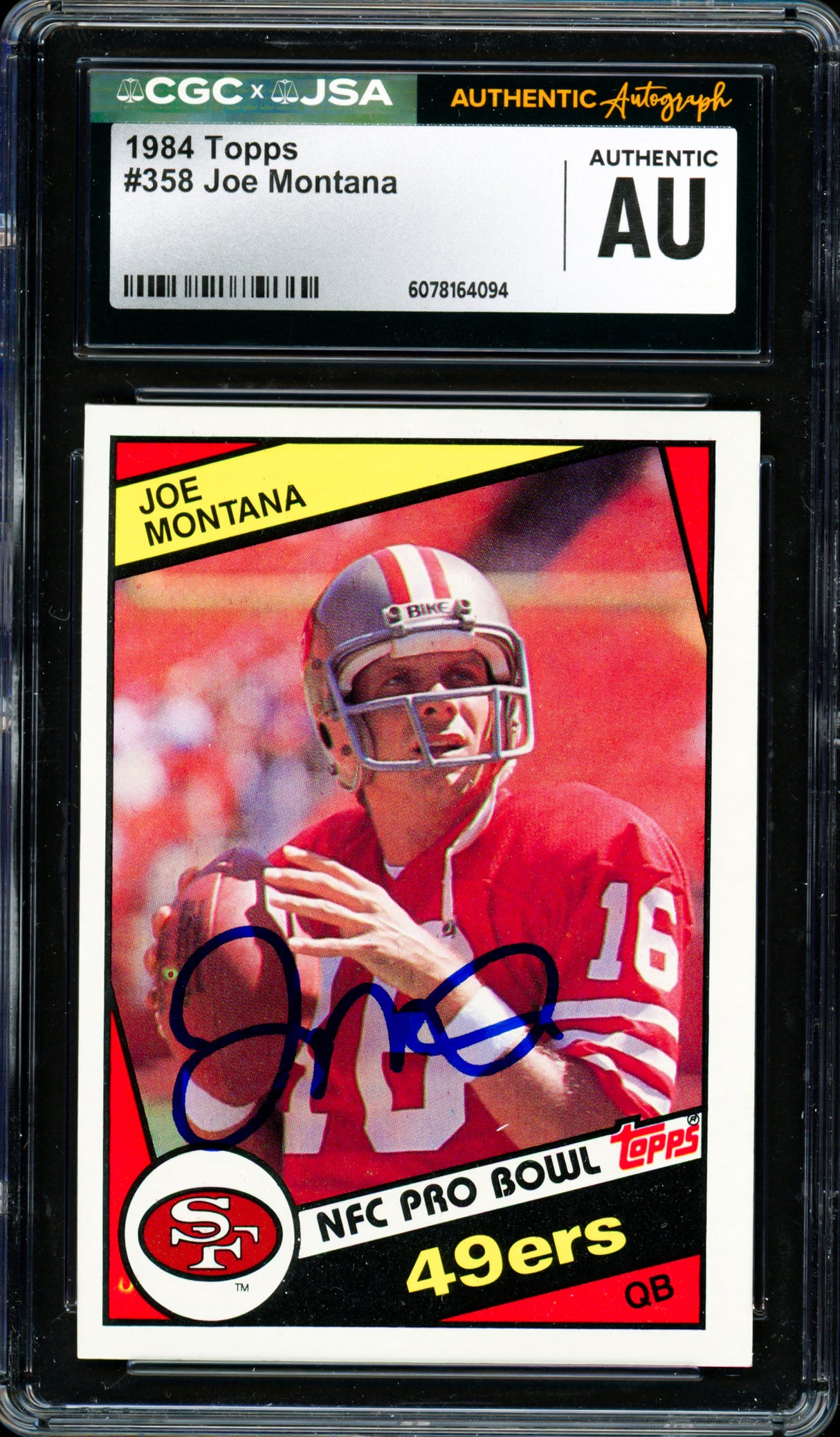 Joe Montana Autographed 1984 Topps Card #358 San Francisco 49ers CGC x JSA Stock #254395