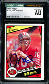 Joe Montana Autographed 1984 Topps Card #358 San Francisco 49ers CGC x JSA Stock #254395