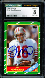 Joe Montana Autographed 1986 Topps Card #156 San Francisco 49ers CGC x JSA 8 Auto Grade Gem Mint 10 CGC x JSA Stock #254398