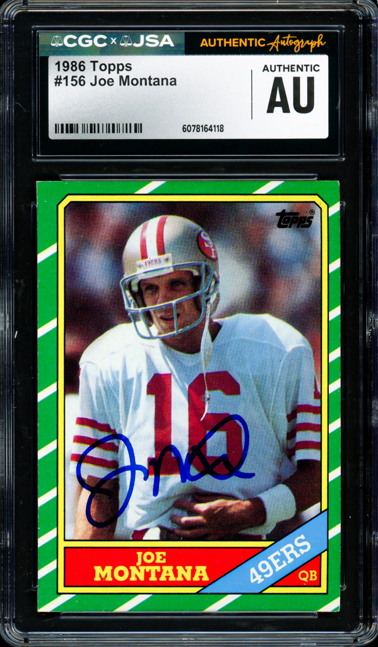 Joe Montana Autographed 1986 Topps Card #156 San Francisco 49ers CGC x JSA Stock #254400