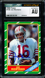 Joe Montana Autographed 1986 Topps Card #156 San Francisco 49ers CGC x JSA Stock #254400