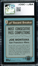 Joe Montana Autographed 1988 Topps Card #4 San Francisco 49ers Auto Grade Gem Mint 10 CGC x JSA Stock #254405