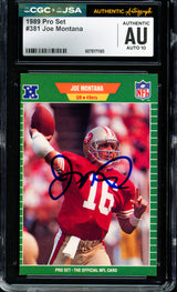 Joe Montana Autographed 1989 Pro Set Card #381 San Francisco 49ers Auto Grade Gem Mint 10 CGC x JSA Stock #254406