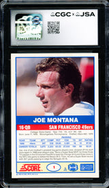Joe Montana Autographed 1989 Score Card #1 San Francisco 49ers CGC x JSA 9 Auto Grade Gem Mint 10 CGC x JSA Stock #254409
