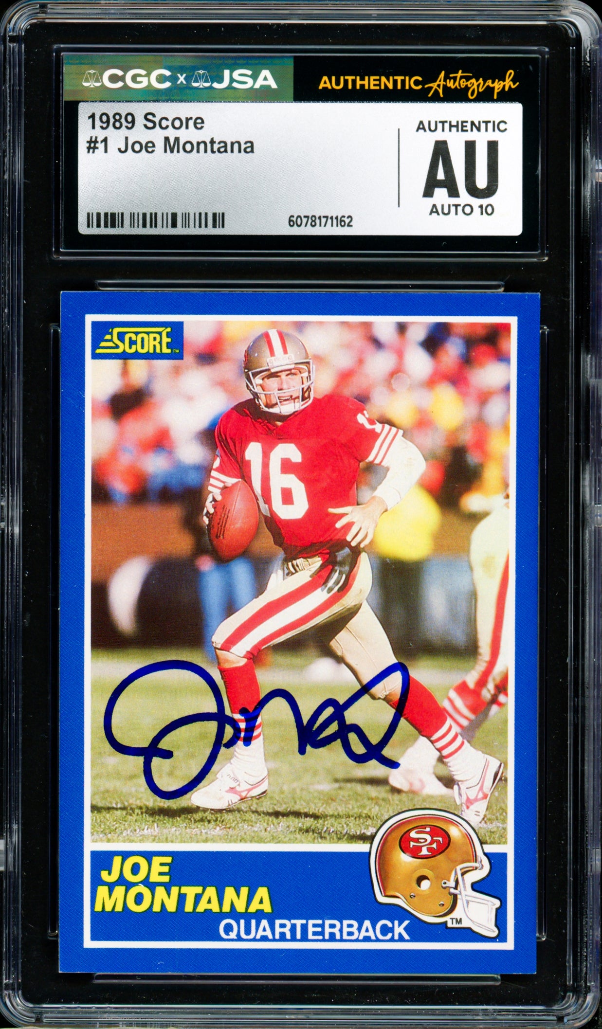 Joe Montana Autographed 1989 Score Card #1 San Francisco 49ers Auto Grade Gem Mint 10 CGC x JSA Stock #254410