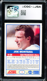Joe Montana Autographed 1989 Score Card #1 San Francisco 49ers Auto Grade Gem Mint 10 CGC x JSA Stock #254410