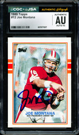 Joe Montana Autographed 1989 Topps Card #12 San Francisco 49ers Auto Grade Gem Mint 10 CGC x JSA Stock #254412