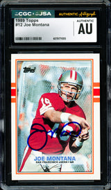 Joe Montana Autographed 1989 Topps Card #12 San Francisco 49ers CGC x JSA Stock #254413