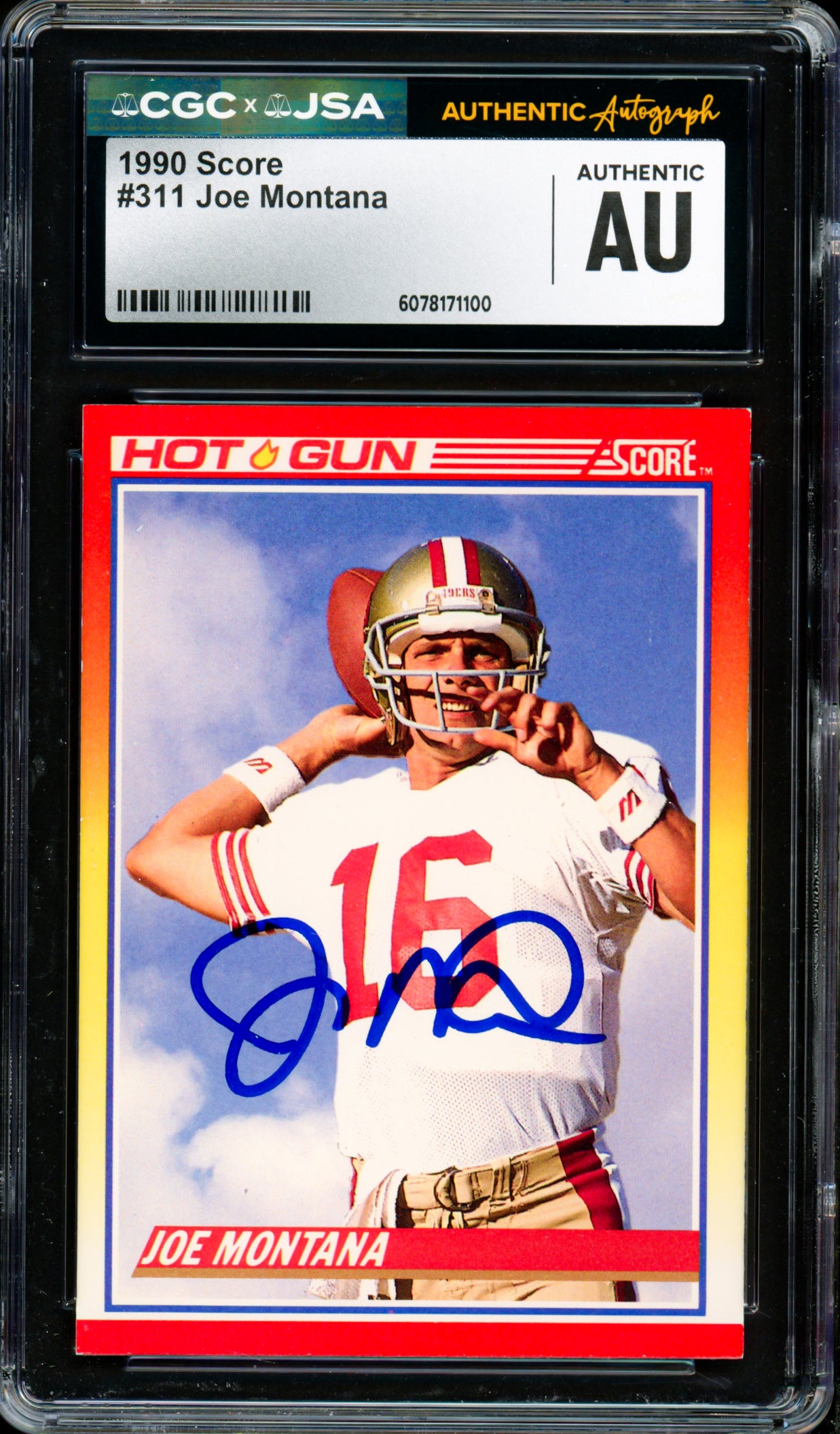 Joe Montana Autographed 1990 Score Card #311 San Francisco 49ers CGC x JSA Stock #254414