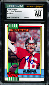 Joe Montana Autographed 1990 Topps Card #13 San Francisco 49ers Auto Grade Gem Mint 10 CGC x JSA Stock #254415