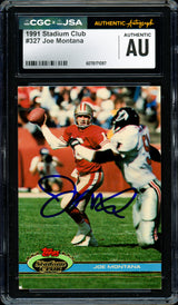 Joe Montana Autographed 1991 Stadium Club Card #327 San Francisco 49ers CGC x JSA Stock #254417