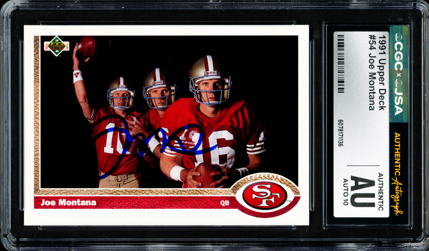 Joe Montana Autographed 1991 Upper Deck Card #54 San Francisco 49ers Auto Grade Gem Mint 10 CGC x JSA Stock #254420