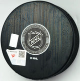 Macklin Celebrini Autographed Official San Jose Sharks Logo Hockey Puck "NHL Debut 10-10-24" Fanatics Holo Stock #256807