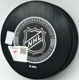 Macklin Celebrini Autographed Official 2024 Draft Logo Hockey Puck "#1 Pick" Fanatics Holo Stock #256808