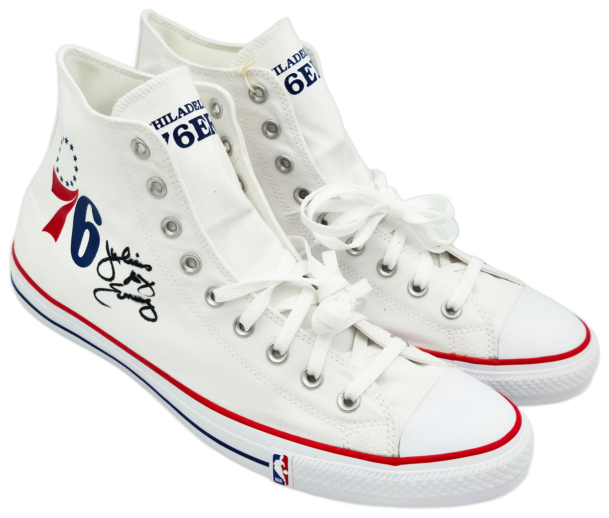 Julius "Dr. J" Erving Autographed White All Star Philadelphia 76ers Logo Converse Shoes Size 16 Beckett BAS QR Stock #256802