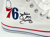 Julius "Dr. J" Erving Autographed White All Star Philadelphia 76ers Logo Converse Shoes Size 16 Beckett BAS QR Stock #256802