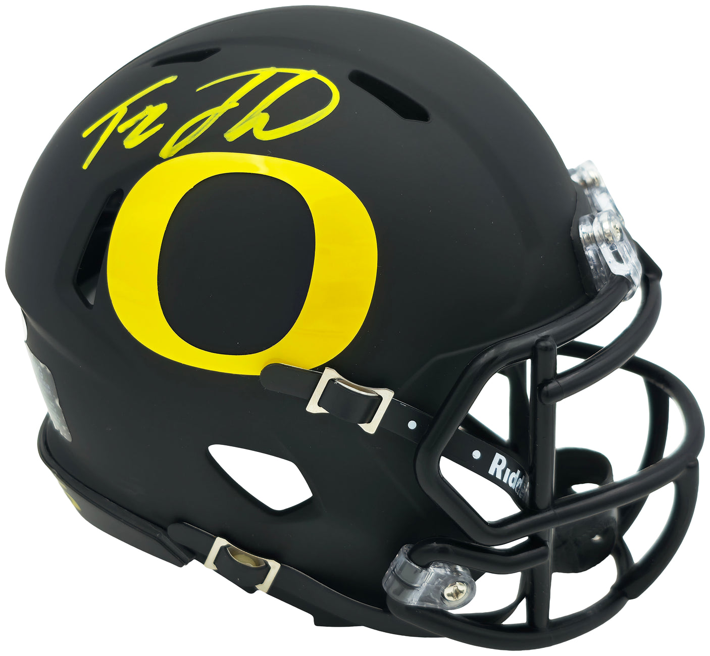 Tez Johnson Autographed Oregon Ducks Matte Black Speed Mini Helmet JSA Witness Stock #256796