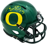 Tez Johnson Autographed Oregon Ducks Green Speed Mini Helmet JSA Witness Stock #256798