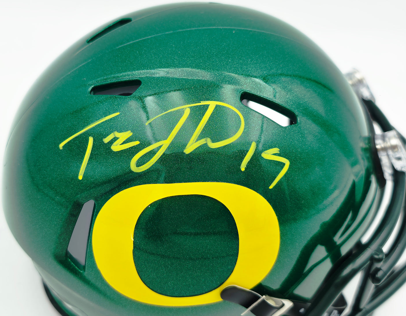 Tez Johnson Autographed Oregon Ducks Green Speed Mini Helmet JSA Witness Stock #256798