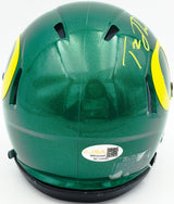 Tez Johnson Autographed Oregon Ducks Green Speed Mini Helmet JSA Witness Stock #256798