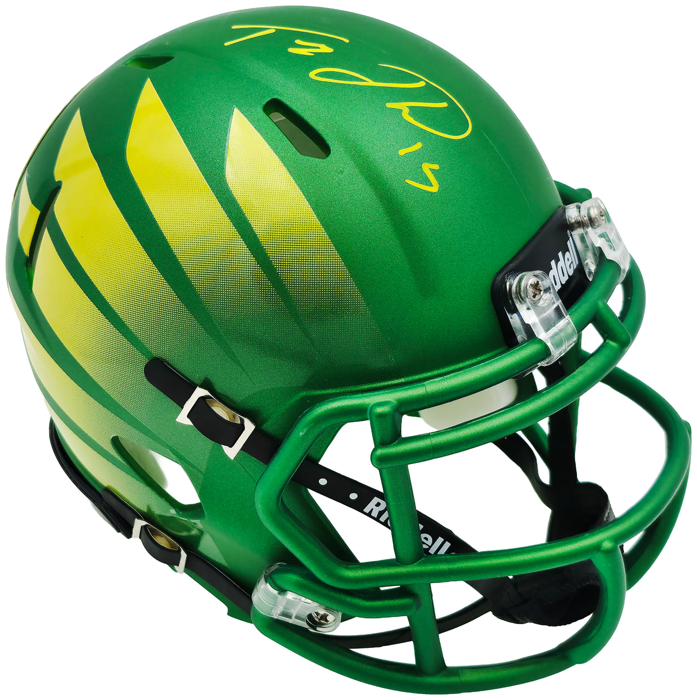 Tez Johnson Autographed Oregon Ducks Green Speed Mini Helmet JSA Witness Stock #256799