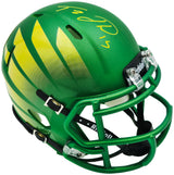 Tez Johnson Autographed Oregon Ducks Green Speed Mini Helmet JSA Witness Stock #256799