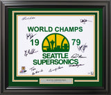 1978-79 NBA Champion Seattle Supersonics Autographed Framed 16x20 Photo Seattle Super Sonics With 9 Signatures Including Fred Brown & Lenny Wilkens MCS Holo Stock #256667