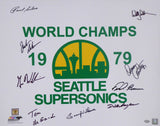 1978-79 NBA Champion Seattle Supersonics Autographed Framed 16x20 Photo Seattle Super Sonics With 9 Signatures Including Fred Brown & Lenny Wilkens MCS Holo Stock #256667