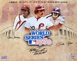 Mike Schmidt, Pete Rose & Steve Carlton Autographed Framed 16x20 Photo 1980 World Series Champion Philadelphia Phillies MLB Holo Stock #256668