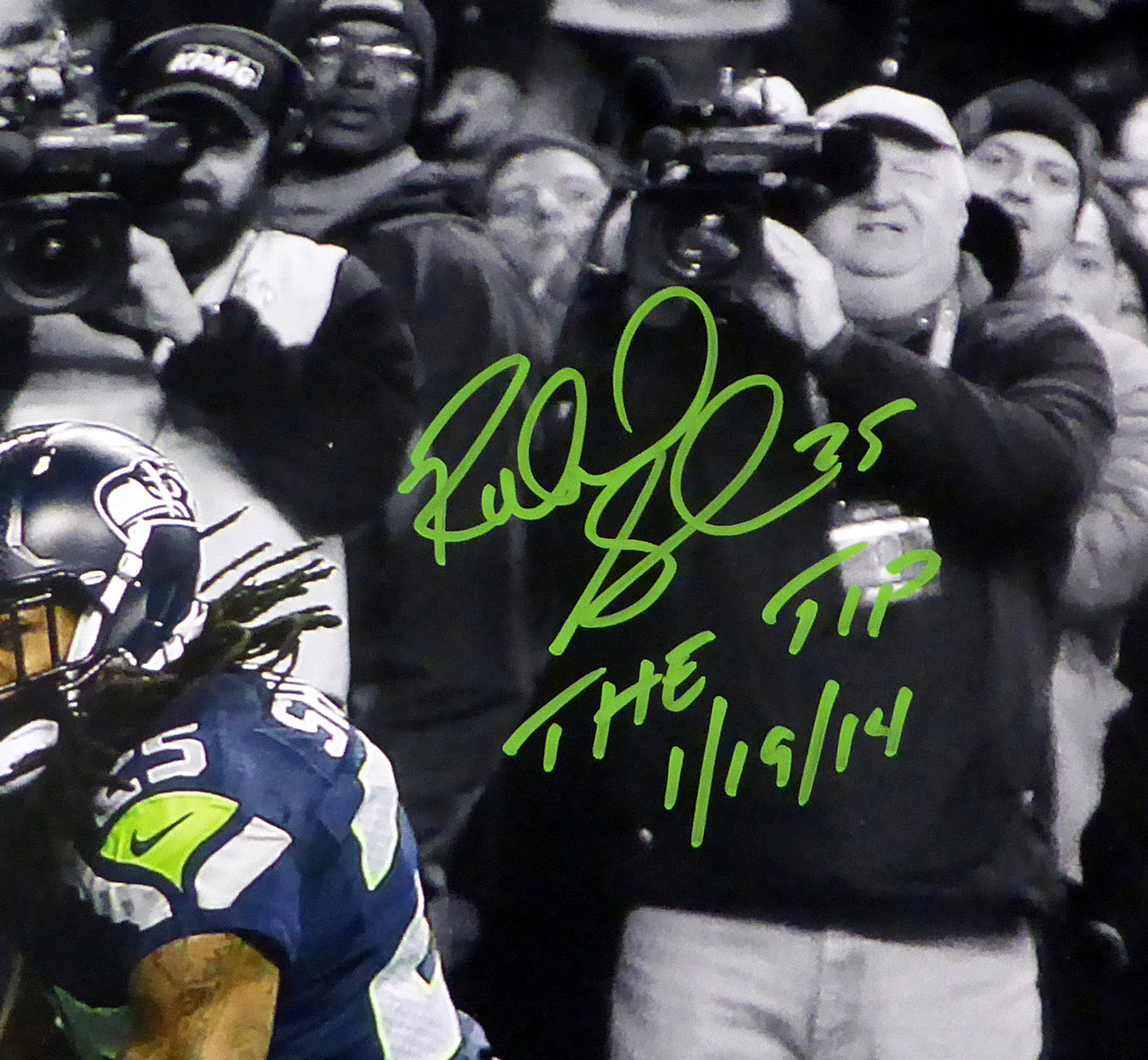Richard Sherman & Malcolm Smith Autographed Framed 16x20 Photo Seattle Seahawks "The Tip 1/19/14" MCS Holo Stock #256676