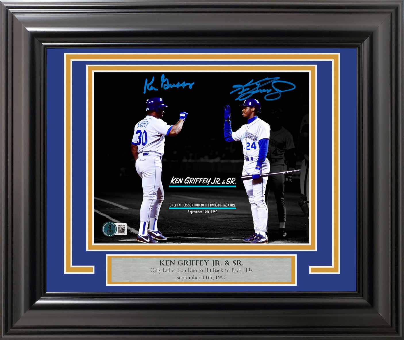 Ken Griffey Jr. & Sr. Autographed Framed 8x10 Photo Seattle Mariners Beckett BAS Witness Stock #256693