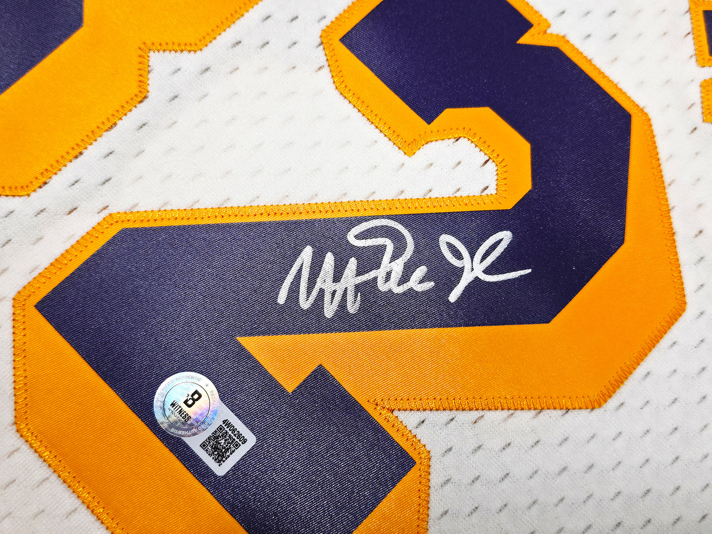 Los Angeles Lakers Magic Johnson Autographed Cream Authentic Mitchell & Ness 1984-85 Hardwood Classic Swingman Jersey Size XXL Beckett BAS Witness Stock #256706